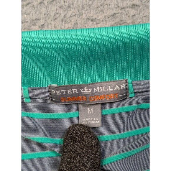 Peter Millar Teal and Gray Striped Polo Shirt - Picture 3 of 9